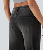 FlexTM Low Rise Washed Casual Capri Baggy Jeans with Pockets