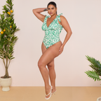 Green Boho Breeze Floral Tie-shoulder One Piece Swimsuit