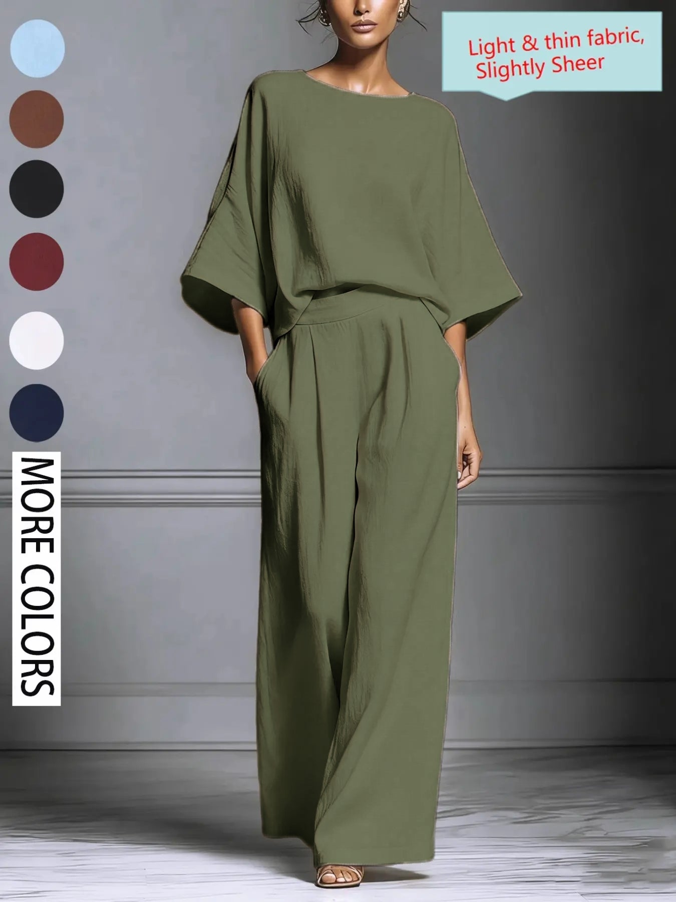 Women's Summer Fashion Elegant Basic Bell Sleeve Set, Casual European and American Style, Trendy Ladies' Clothing for 2026