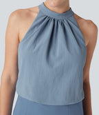 SoftlyZeroTM Airy Halter Tie Back Cool Touch Midi Work Dress with Pockets-UPF50+