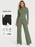 Allrounder Shaping Two-Piece Set, High-Waist Wide-Leg Pants & Zipper Jacket, Breathable Sporty, Long Sleeve, All Seasons, Yoga & Gym Wear