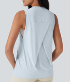 Round Neck Cool Touch Yoga Tank Top with Pockets-UPF50+
