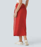 SoftlyZeroTM QuickDry SoCinched High Waisted Tummy Control 2-in-1 Color Block Midi Workout Skirt with Pockets
