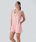 Hooded Sleeveless Zipper Casual Jumpsuit with Pockets
