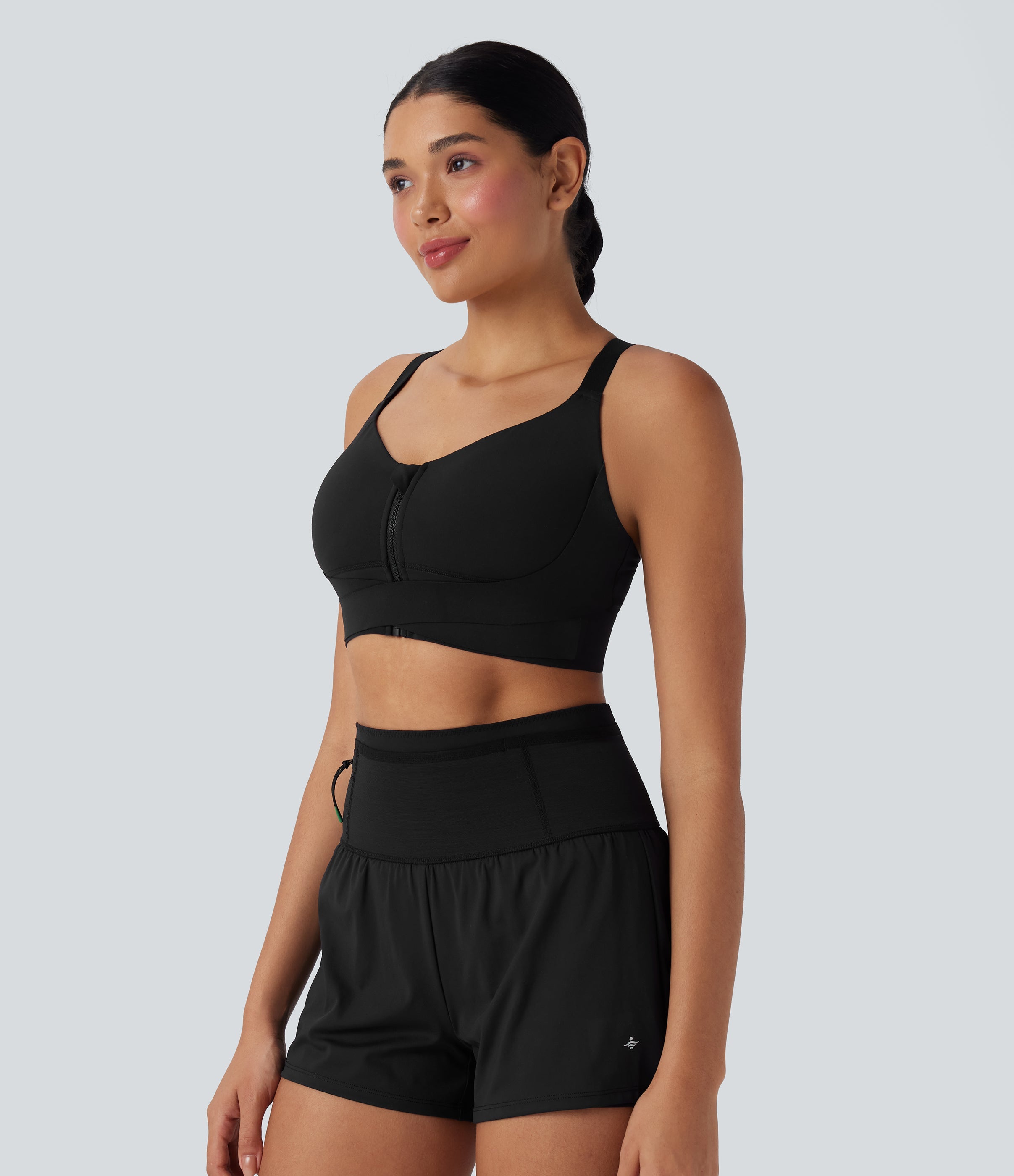 SpeedWaveTM Medium Support Push Up Zipper Adjustable Buckle Quick Dry Running Sports Bra