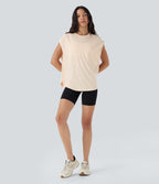Dropped Shoulder Curved Hem Yoga Sports Top