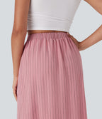 High Waisted Stripe Maxi Linen-Feel Skirt with Pockets