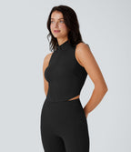SoftlyZeroTM QuickDry Stand Collar Zipper Cropped Yoga Tank Top with Pockets
