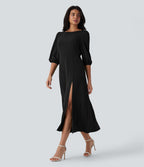 Tie Back Zipper Puff Sleeve Dress