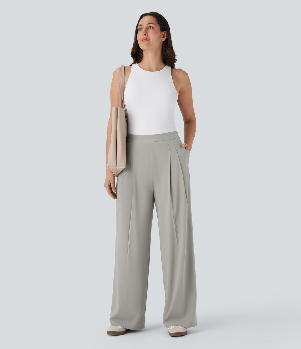 BreezefulTM High Waisted Wide Leg Quick Dry Work Pants with Pockets