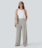 BreezefulTM High Waisted Wide Leg Quick Dry Work Pants with Pockets