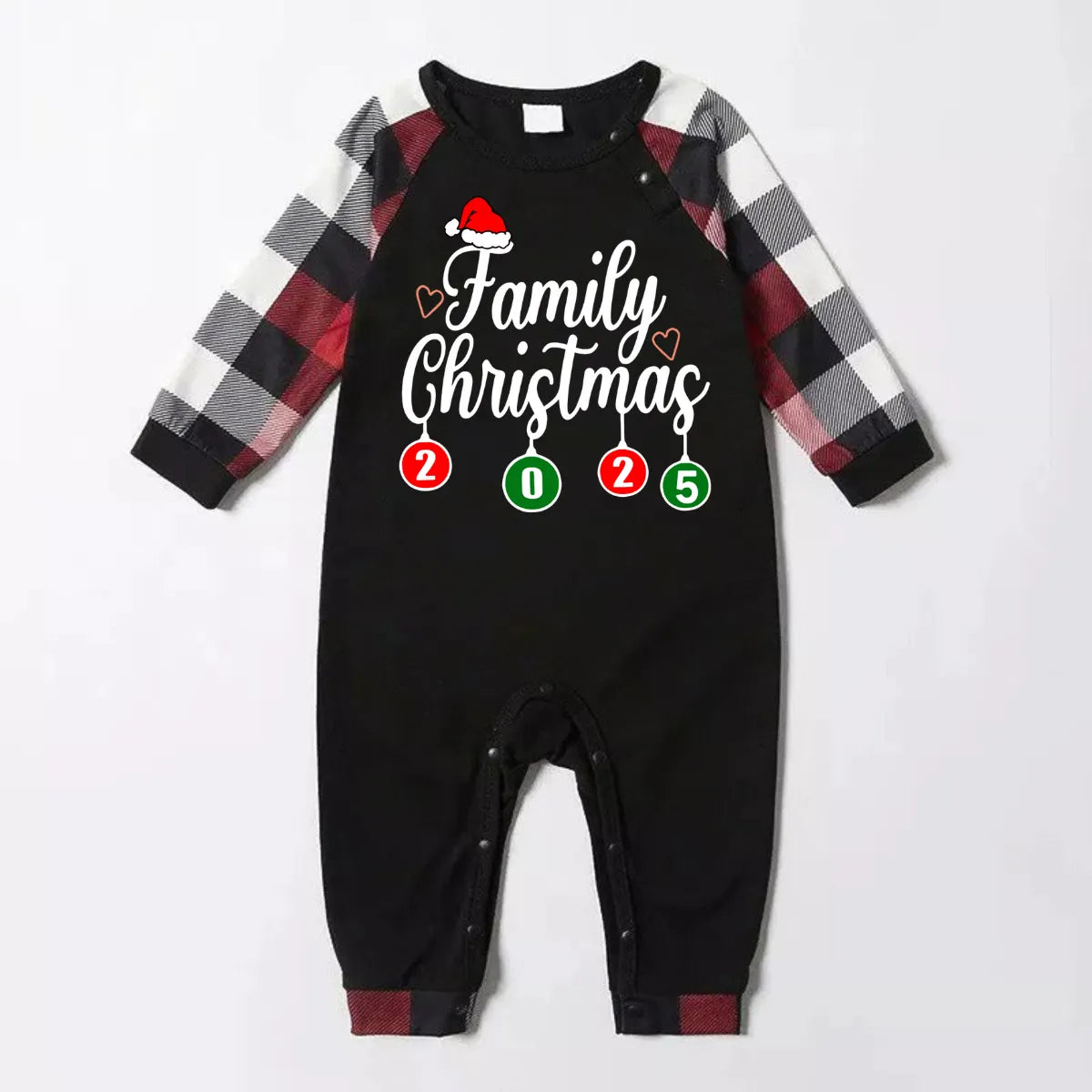 "Family Christmas 2025" Letter Printed Red & Black & Grey & White Plaid Family Matching Pajamas