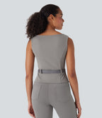 Square Neck Belted Work Tank Top