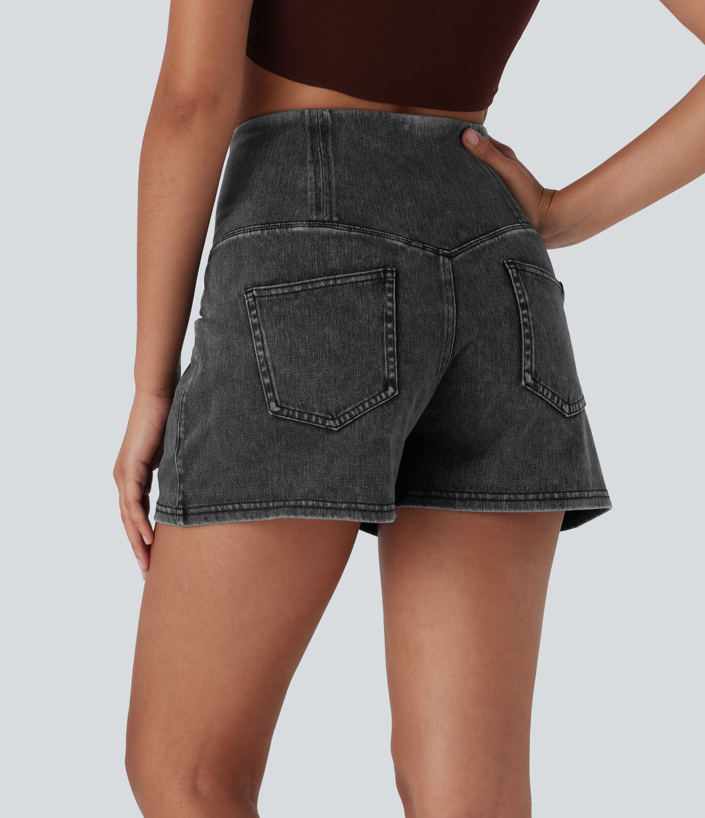 FlexTM SoCinched High Waisted Tummy Control Denim Casual Shorts 3'' with Pockets