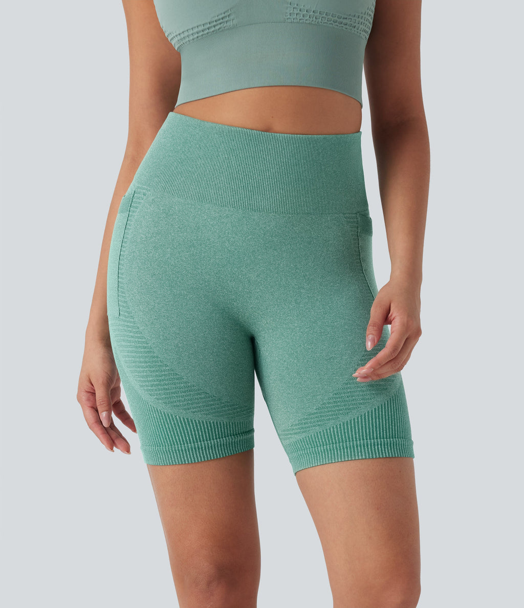 Seamless Flow High Waisted Yoga Biker Shorts 7'' with Pockets