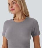 Seamless Flow Round Neck Short Sleeve Cropped Lounge Top