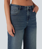 FlexTM Low Rise Washed Casual Capri Baggy Jeans with Pockets