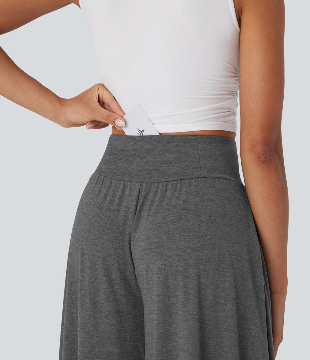 High Waisted Ruffle Hem Casual Pants with Pockets