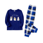 Christmas Family Matching Pajamas-Navy & White Plaid Pjs Set with "Let It Snow" and Snowman Pattern Print