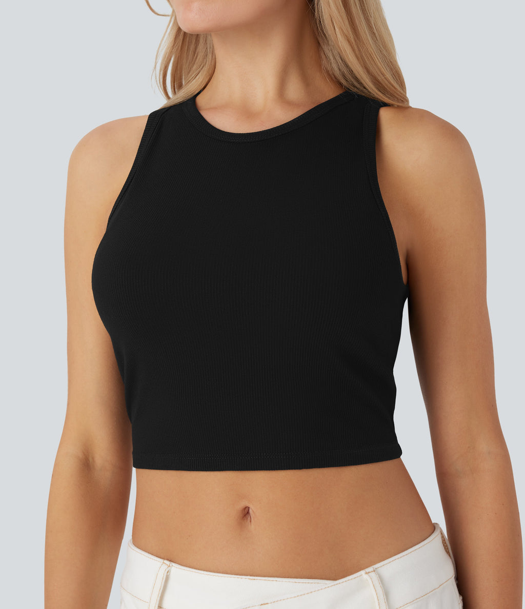 Round Neck Cropped Casual Tank Top