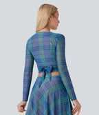 Sheer Mesh V-Neck Wrapped Tie-Back Top