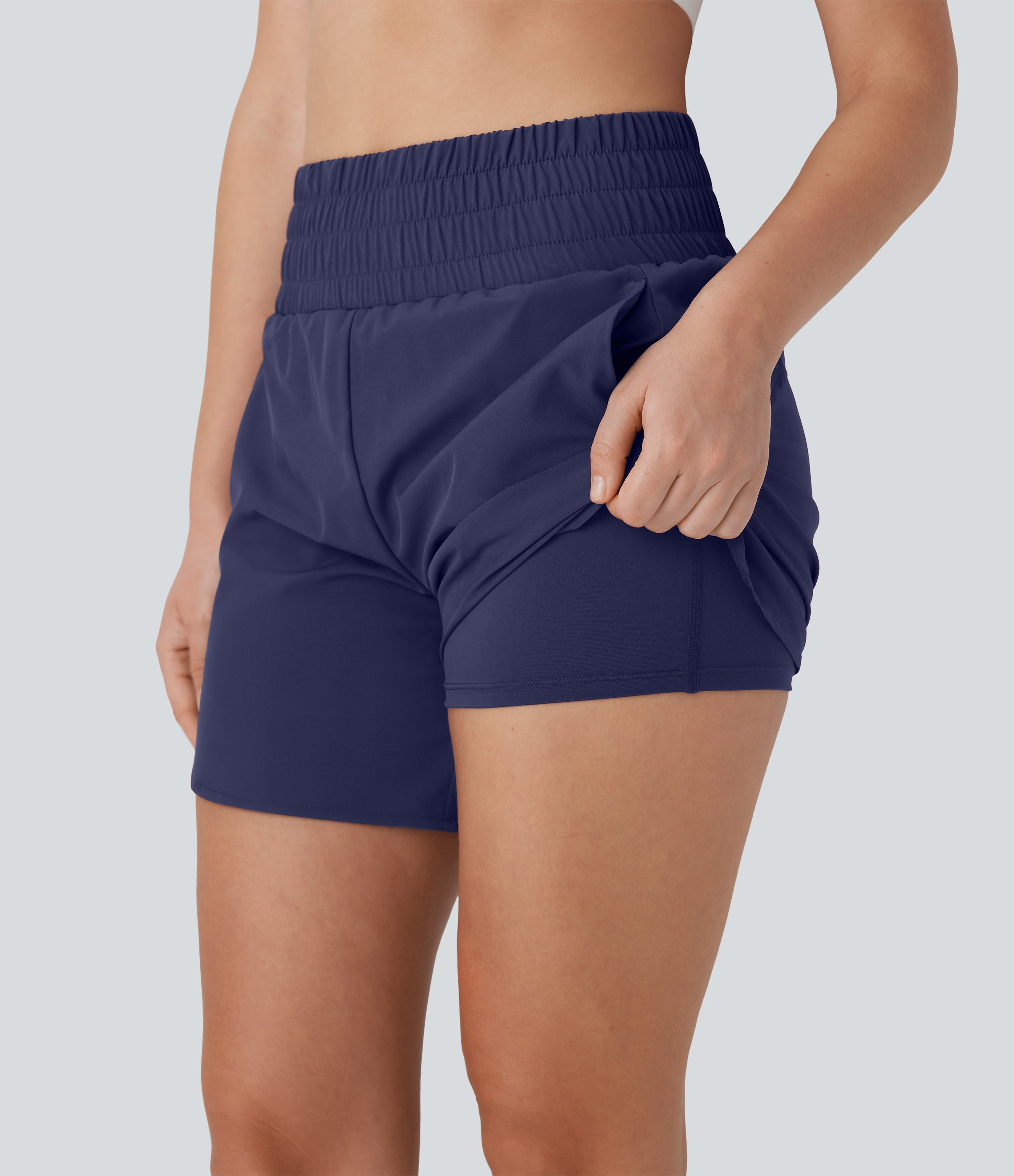 BreezefulTM High Waisted Pockets 2-in-1 Curved Hem Quick Dry Running Shorts 5.5''-Longer Length