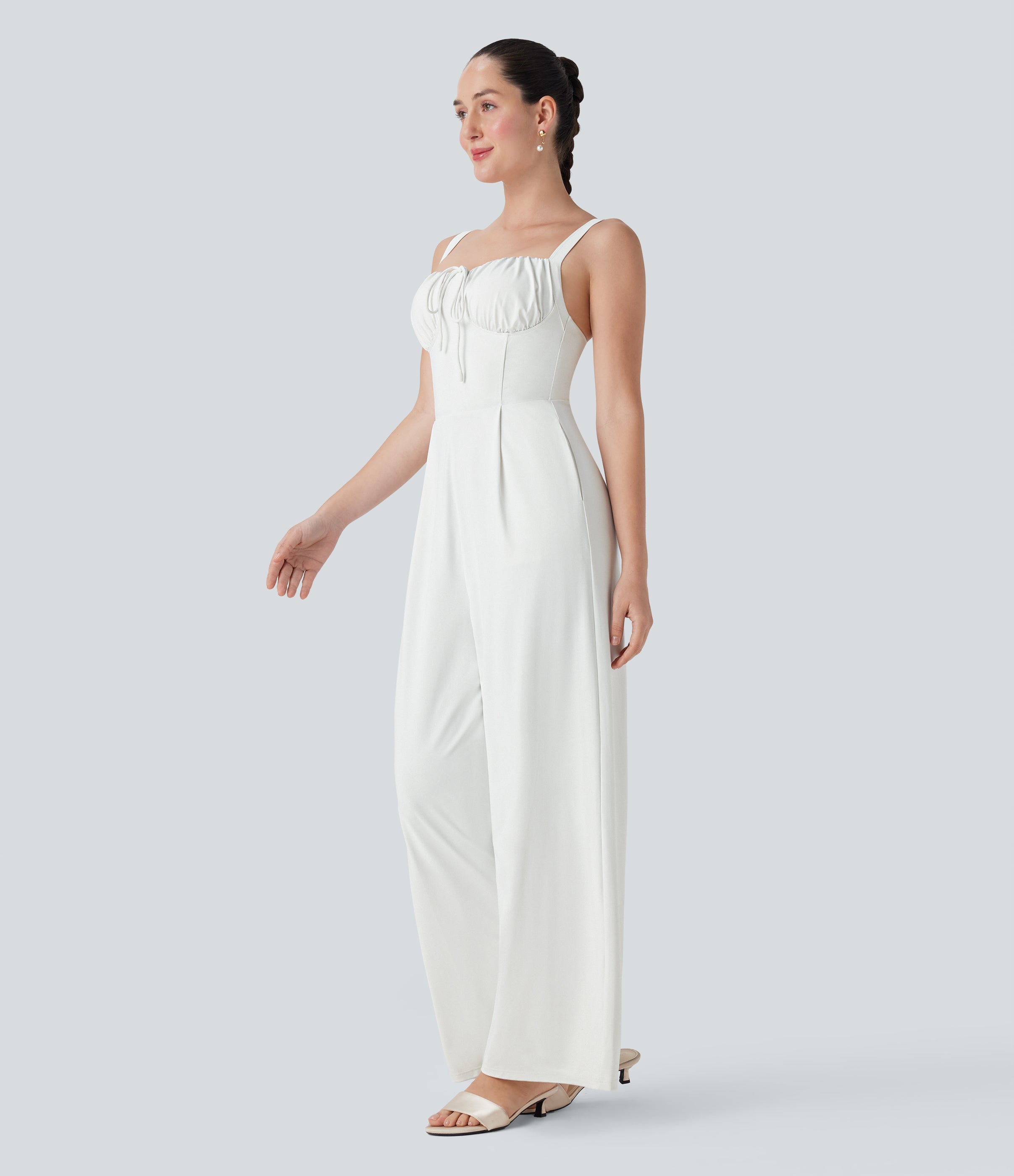 Square Neck Drawstring Jumpsuit with Pockets-Easy Peezy Edition