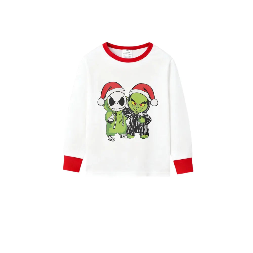 Family Christmas White Pajamas Set With Christmas Print