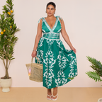 Green Flowy Floral Tie-shoulder Swimsuit&Skirt