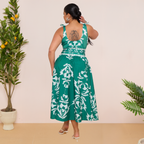 Green Flowy Floral Tie-shoulder Swimsuit&Skirt