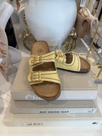 Chunky Cork Sole Double Buckle Stitching Detail Sandal (4 Colours)