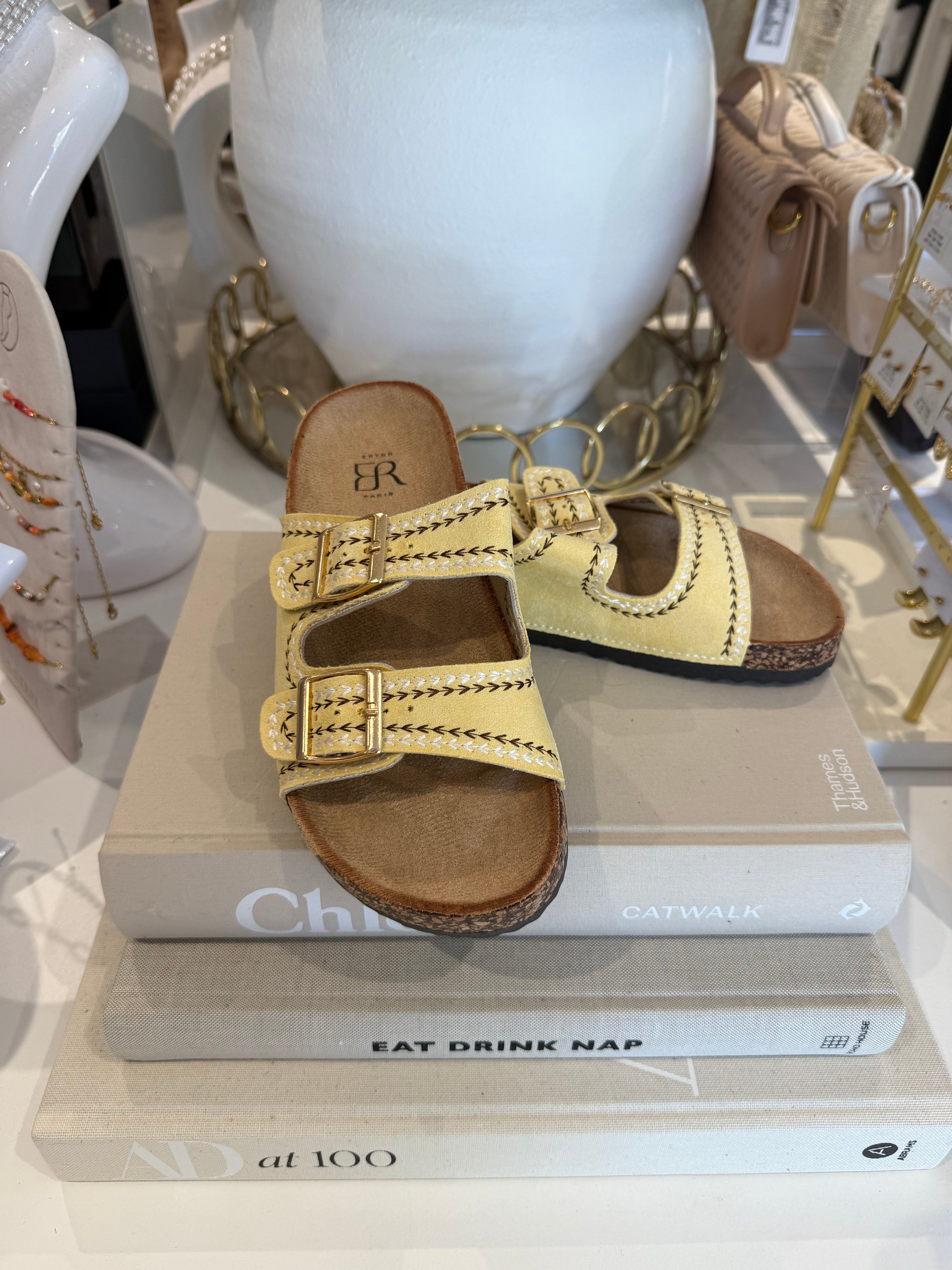 Chunky Cork Sole Double Buckle Stitching Detail Sandal (4 Colours)