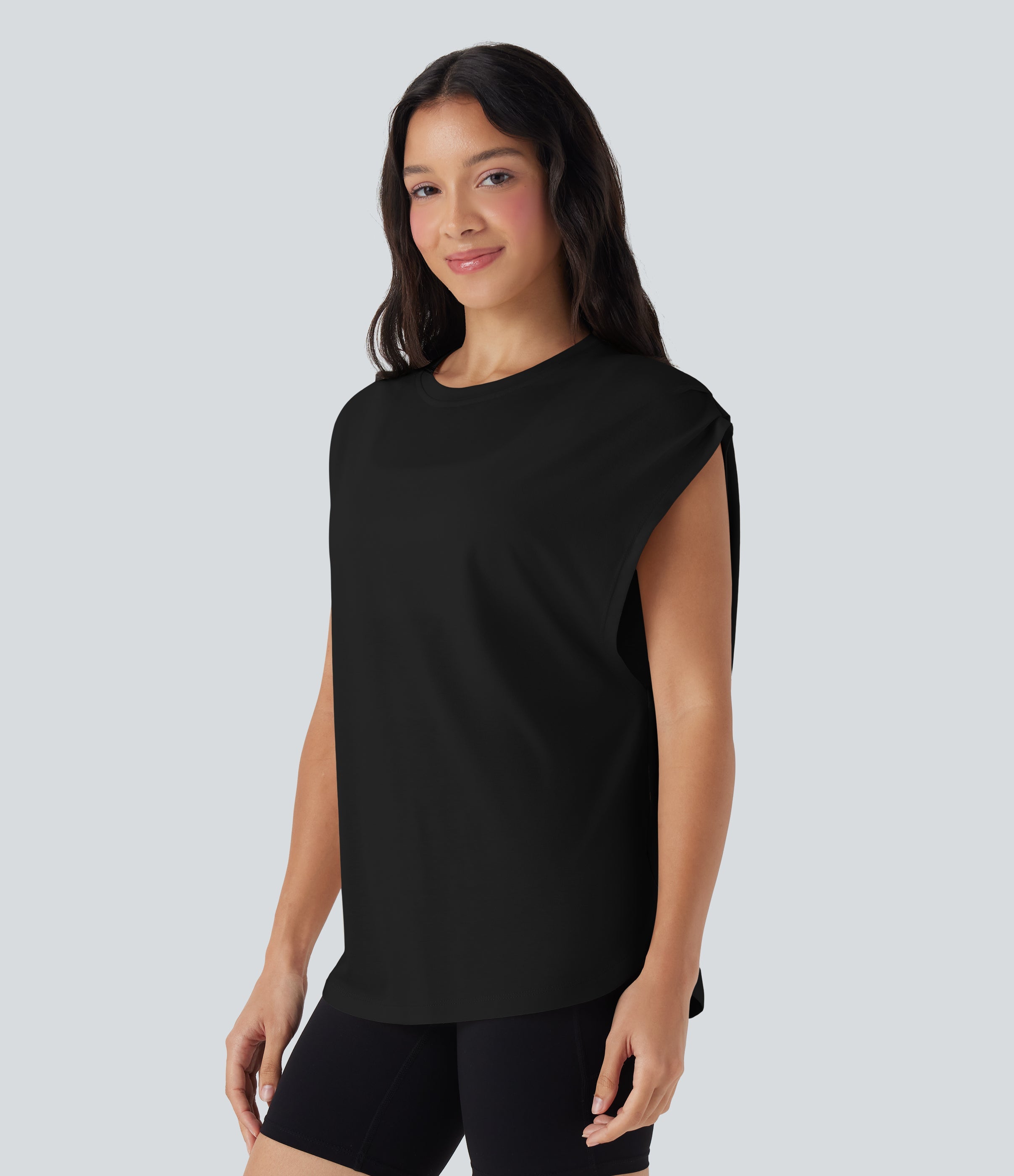 Dropped Shoulder Curved Hem Yoga Sports Top