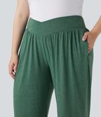 Plus Size Crossover High Waisted Drawstring Casual Joggers with Pockets