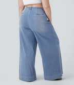 FlexTM High Waisted Pockets Washed Casual Wide Leg Plus Size Jeans