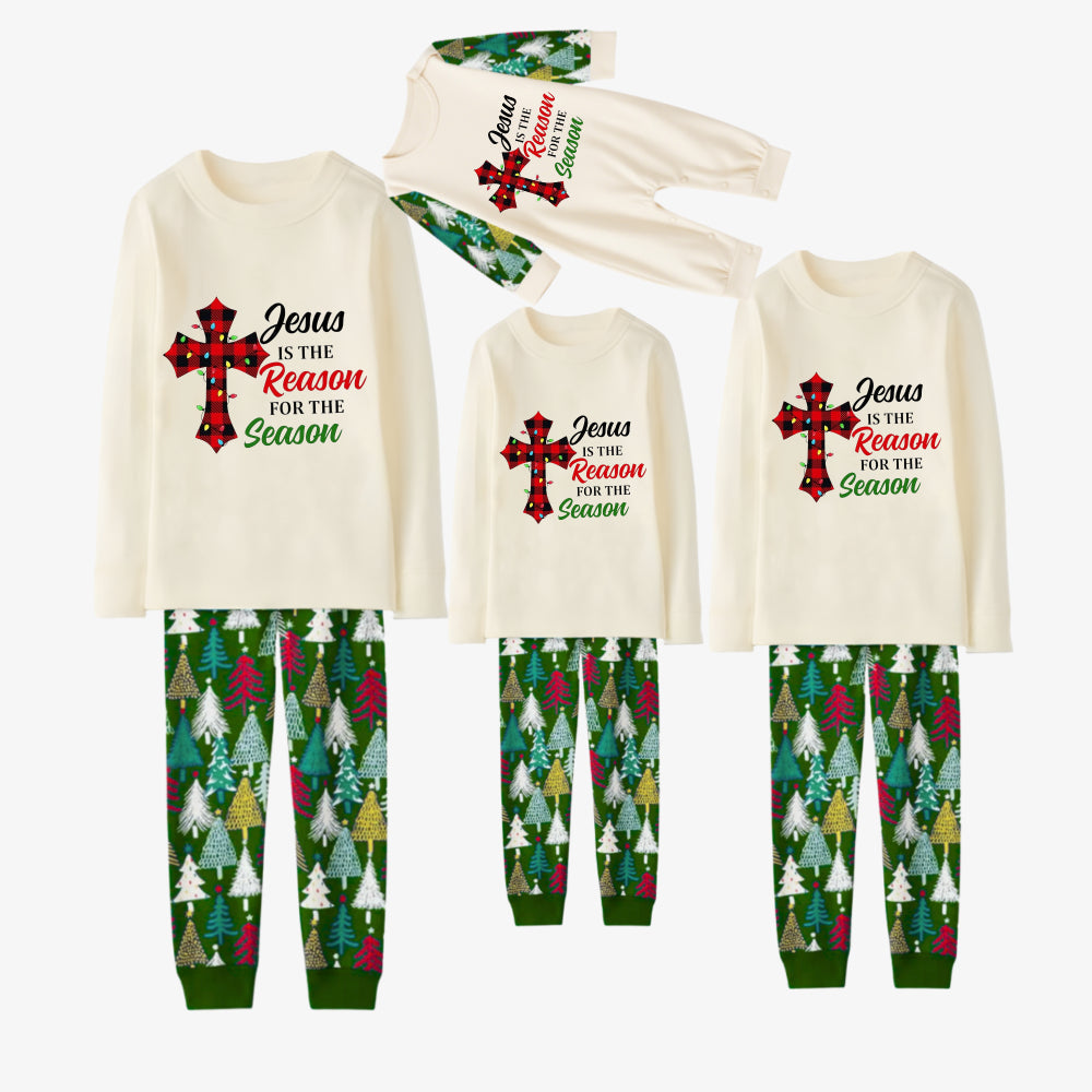 Family Christmas Pajamas Set With "Jesus Is The Reason For The Season" Slogan Print
