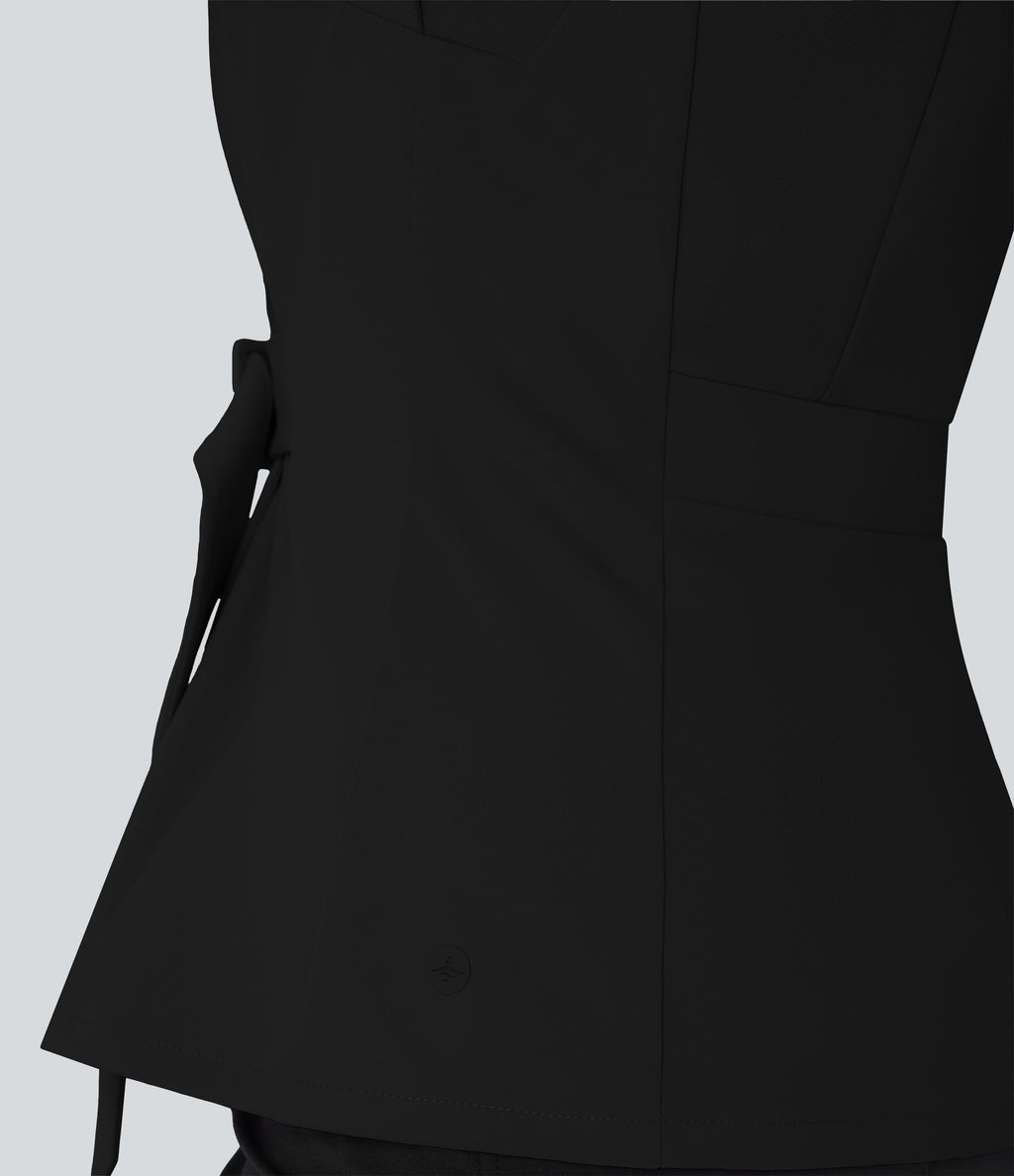 V Neck Sleeveless Wrapped Belted Work Jacket