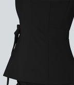 V Neck Sleeveless Wrapped Belted Work Jacket