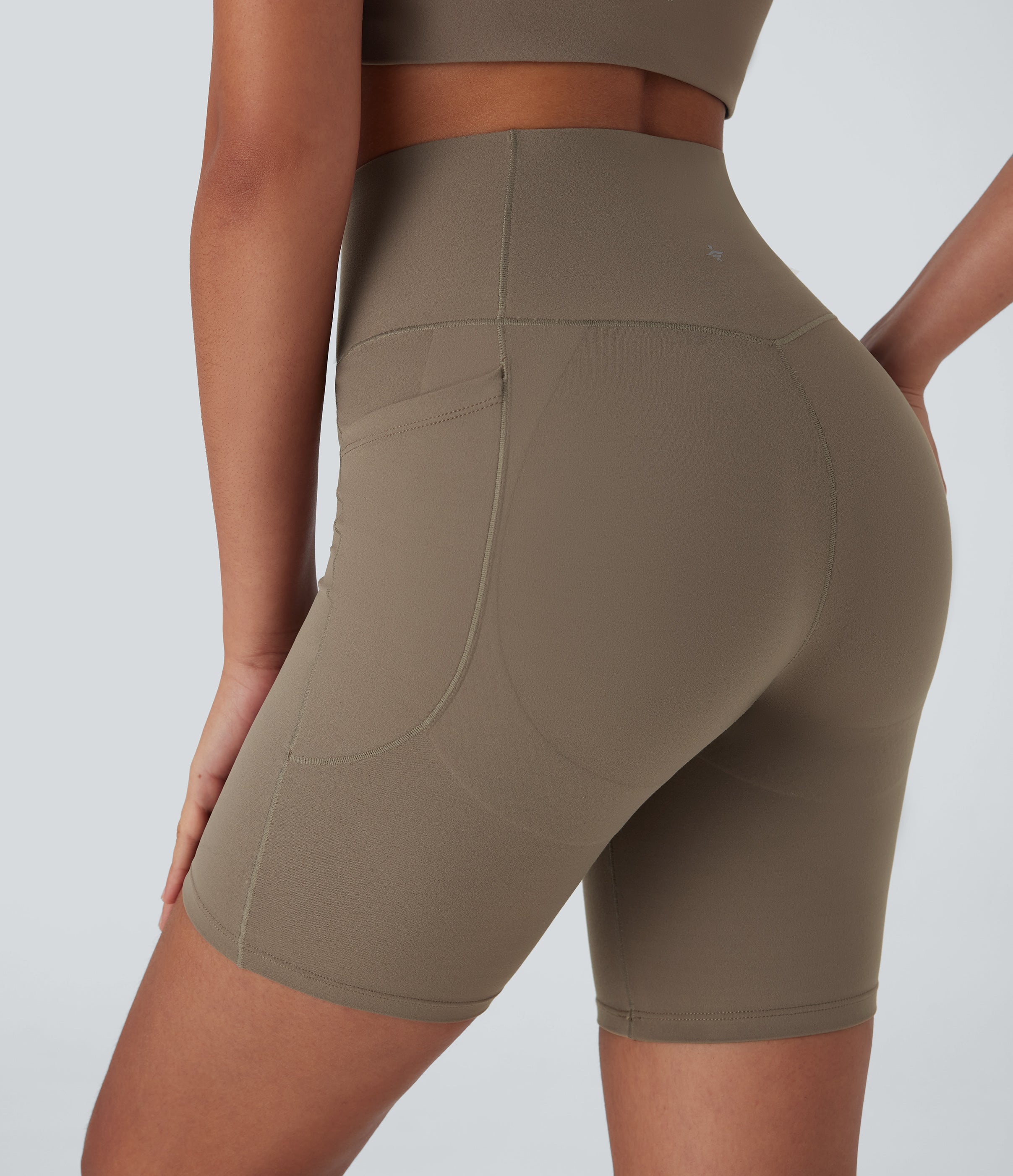 UltraSculptTM High Waisted Crossover Tummy Control Butt Lifting Yoga Biker Shorts 7'' with Pockets