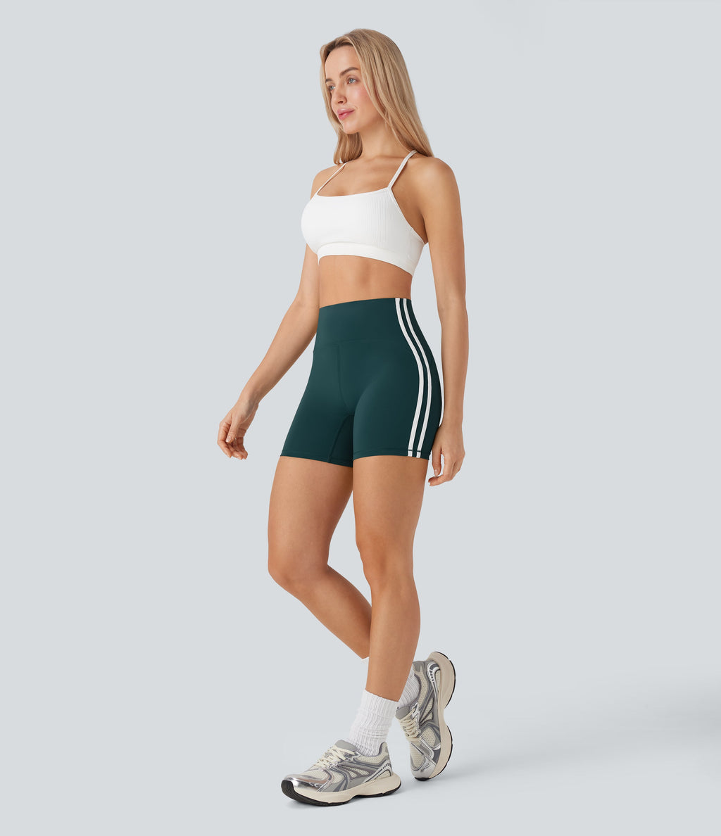 SoftlyZeroTM QuickDry SoCinched High Waisted Tummy Control Color Block Yoga Biker Shorts 5''
