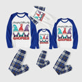 Christmas Family Matching Pajamas-Blue Raglan Top Blue Plaid Pants Pjs Set with Gnome and "Hanging With My Gnomies" Print