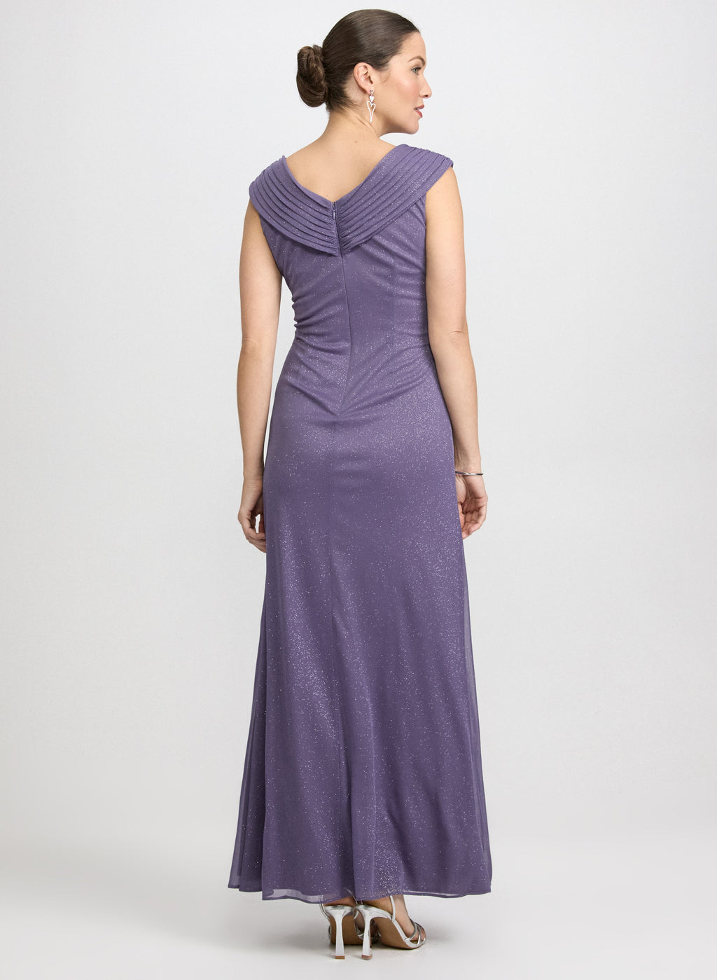 Glitter Mesh Portrait Collar Dress