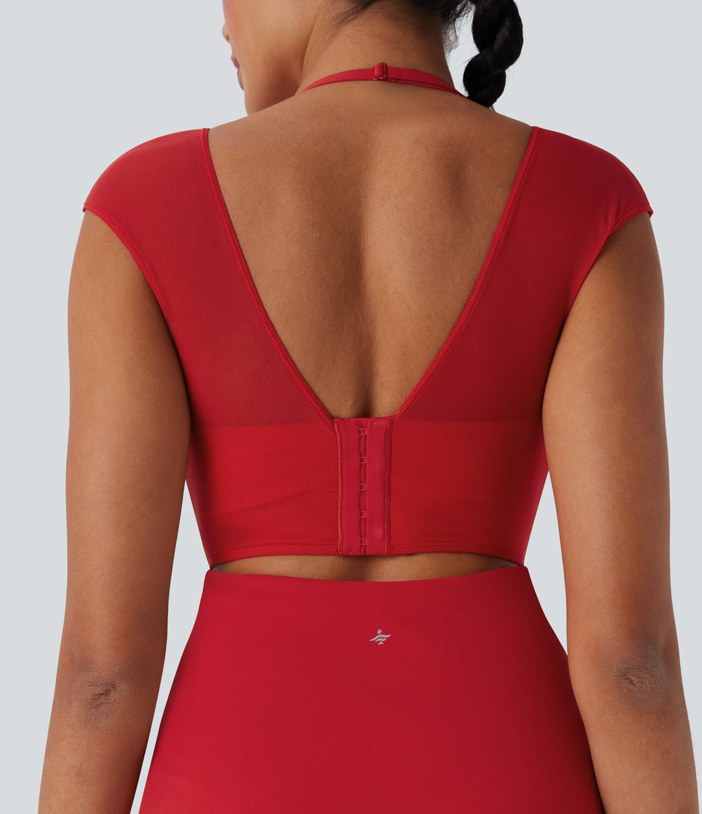 SoftlyZeroTM Airy Halter Adjustable Buckle Contrast Mesh Cool Touch Yoga Active Dress-Easy Peezy-UPF50+