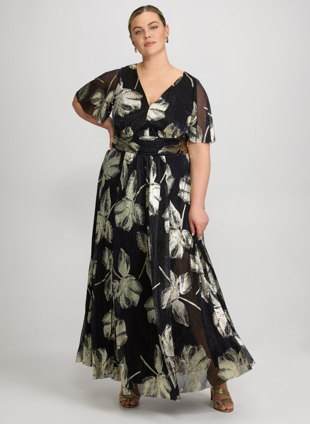 Metallic Pleated Dress