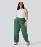 Plus Size Crossover High Waisted Drawstring Casual Joggers with Pockets