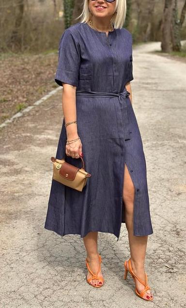 NEW🔥Women's Denim Shirt Dress with Blue Belt