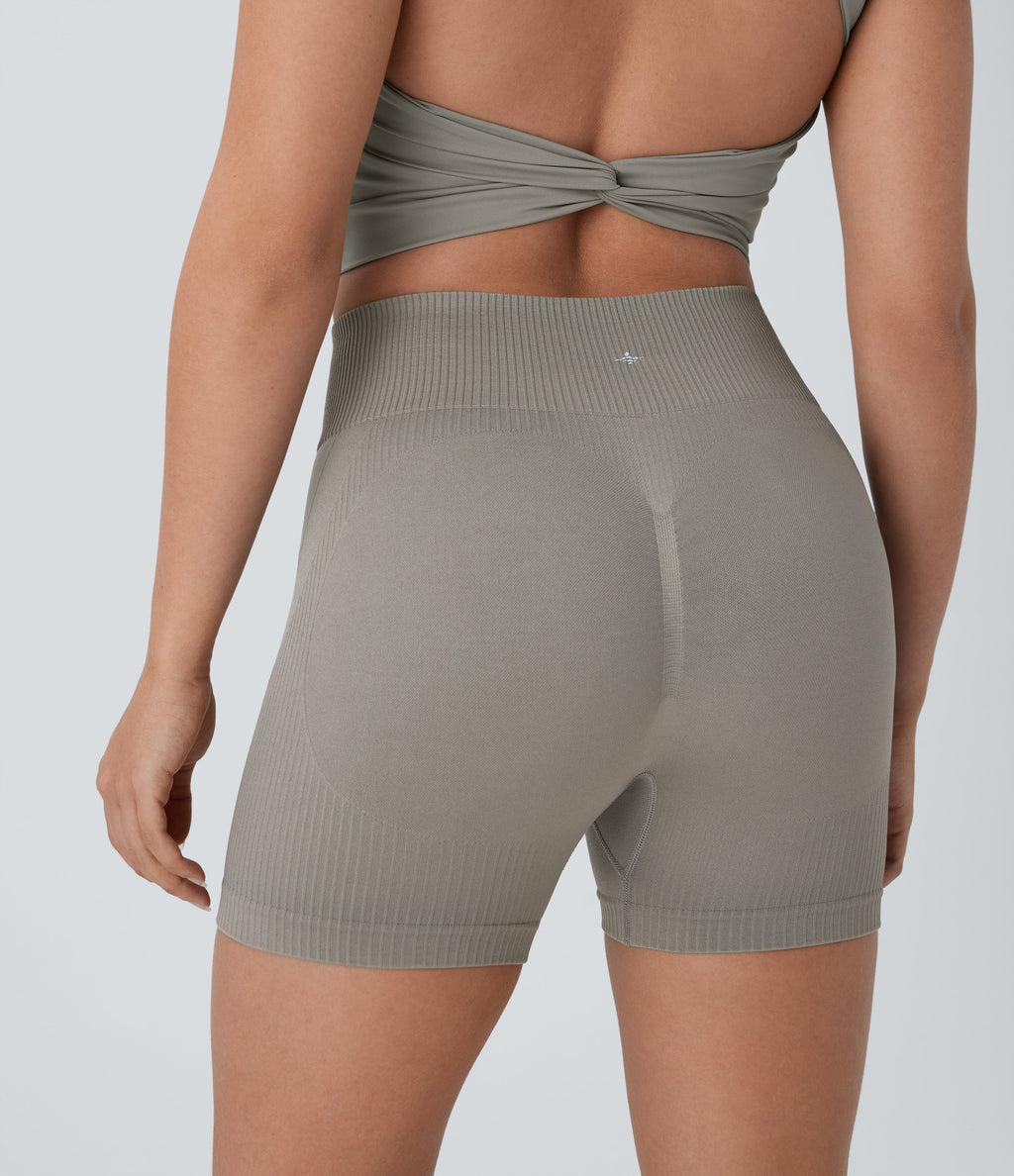 Seamless Flow High Waisted Ruched Yoga Biker Shorts 4''