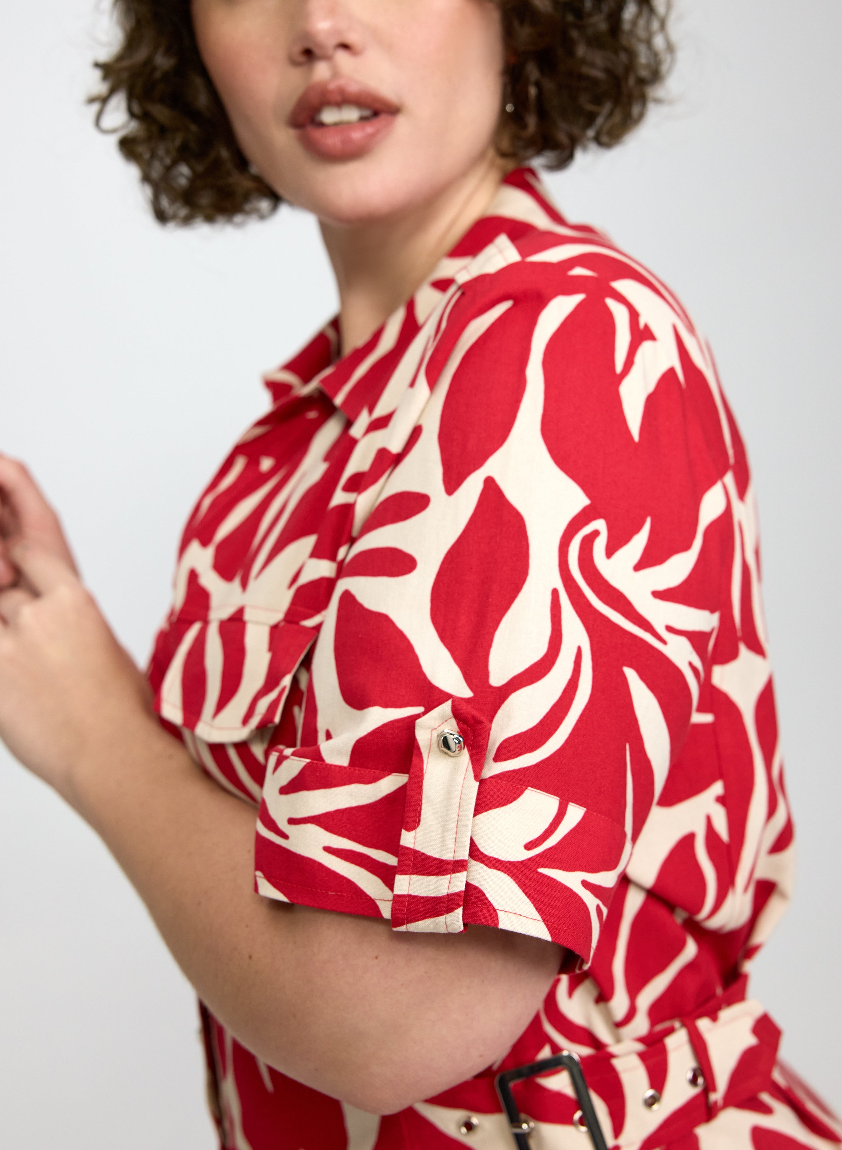 Leaf Print Linen-Blend Dress