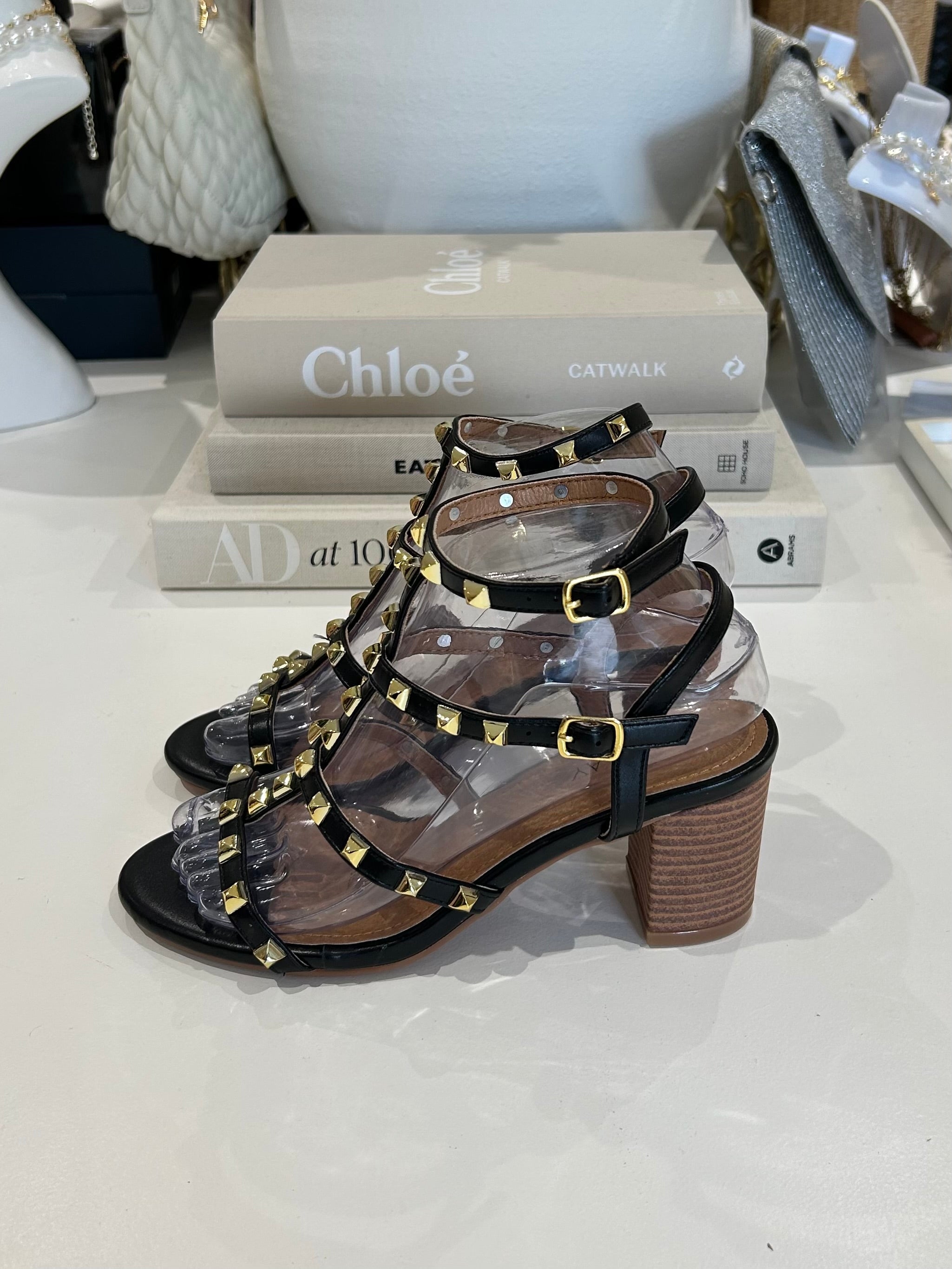 Gold Studded Block Heel Sandal (3 Colours)