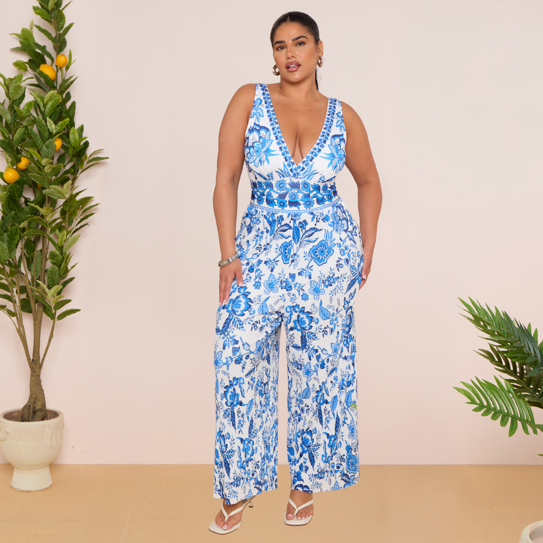 Chic Indigo Botanical Print One-Piece Swimsuit&Skirt&Pants